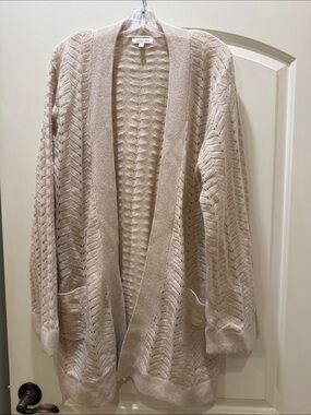 Johnny Was Beige Open-Knit Pocket Cardigan